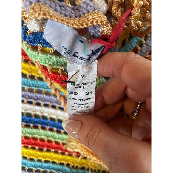 NWT My Beachy Side Crochet Ali Rainbow halter mini dress cover up size medium - Picture 9 of 13
